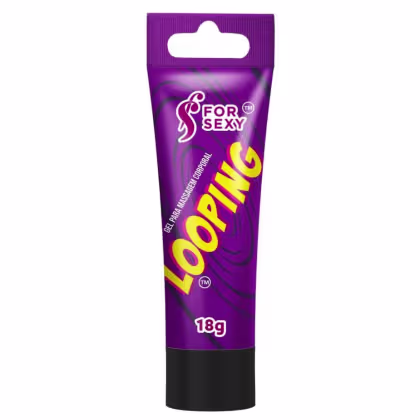 Tubo de gel lubrificante íntimo da marca "For Sexy", com embalagem roxa e amarela, contendo 18g do produto. O rótulo destaca o nome "Looping" e a marca "For Sexy" em destaque.