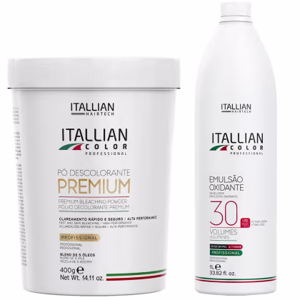 Imagem do produto KIT DESCOLORANTE PREMIUM E OXIDANTE DE 30 VOLUMES ITALLIAN