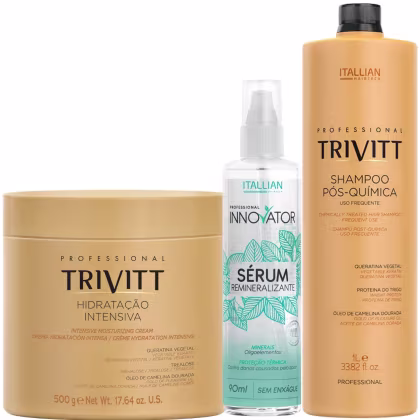Imagem do produto Itallian Hairtech: Hidratação Intensiva 500g, Sérum Remineralizante e Shampoo Pós-Química 1L