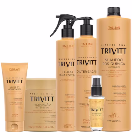 Imagem do produto Trivitt: Cauterização, Fluído para Escova, Hidratação 500g, Leave-In 200ml, Reparador e Shampoo 1L