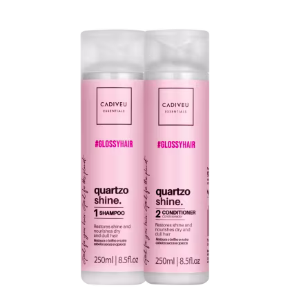 Kit com shampoo e condicionador Quartzo Shine, da marca Cadiveu Professionals.