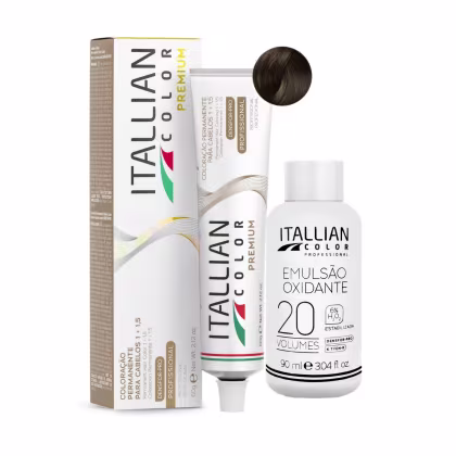 Kit Itallian Hairtech Color Premium 5.17 Castanho Claro Marrom + OX 20, 2 produtos.