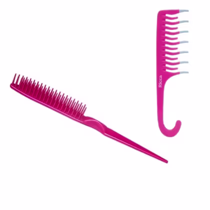 Imagem do produto Kit  Ricca - Pente Desembaraçante + Pente de Cabelos Shower Cachos Rosa