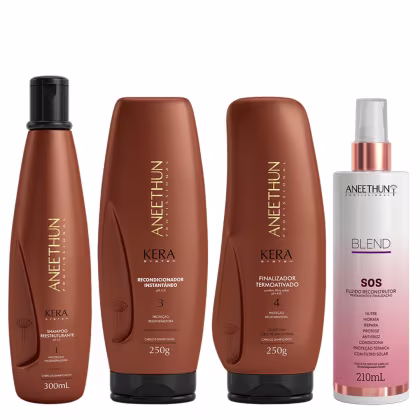 Imagem do produto Aneethun Kera System Kit Shampoo Recondicionador Finalizador e Blend SOS Fluído Reconstrutor 210ml