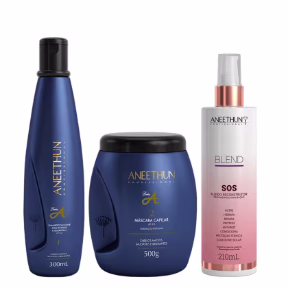 Imagem do produto Aneethun Linha A Kit Shampoo Máscara e Blend SOS Fluído Reconstrutor 210ml