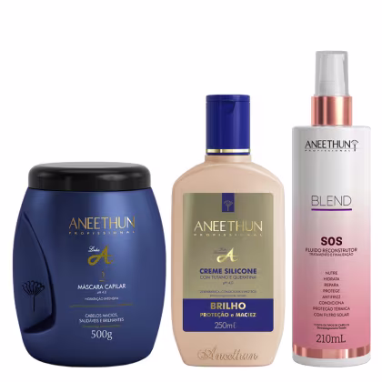 Imagem do produto Aneethun Linha A Máscara Creme de Silicone Brilho e Blend SOS Fluído Reconstrutor 210ml