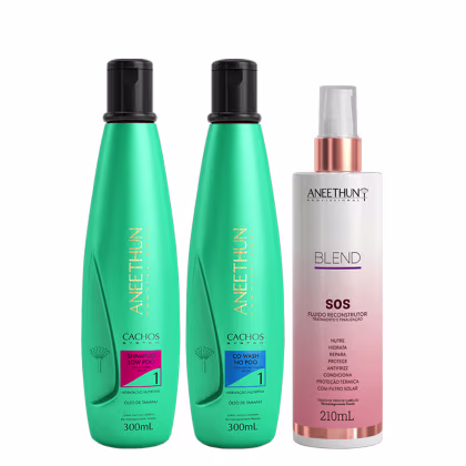 Imagem do produto Aneethun Cachos System Kit Shampoo Condicionador e Blend SOS Fluído Reconstrutor 210ml