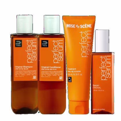 Imagem do produto Kit Mise en Scène - Shampoo 200ml + Condicionador 200ml + Máscara 180ml + Sérum Original 30ml - Perfect Sérum