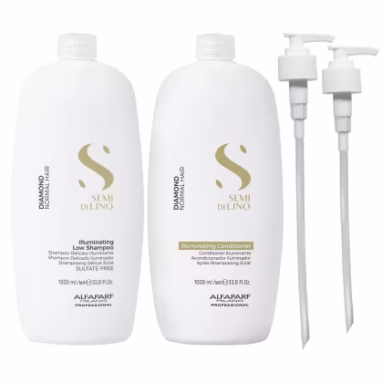 Imagem do produto Kit Alfaparf Semi Di Lino Diamond - Shampoo 1L + Condicionador 1L + Válvula Pump