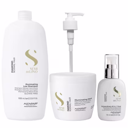 Imagem do produto Kit Alfaparf Semi Di Lino Diamond - Shampoo 1L + Máscara 500ml + Fluído 125ml + Válvula Pump
