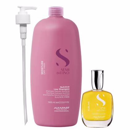 Imagem do produto Kit Alfaparf Semi Di Lino Moisture -  Shampoo 1L + Cristalli 50ml + Válvula Pump