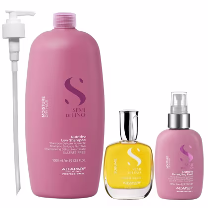Imagem do produto Kit Alfaparf Semi Di Lino Moisture -  Shampoo 1L + Fluído 125ml + Cristalli 50ml + Válvula Pump
