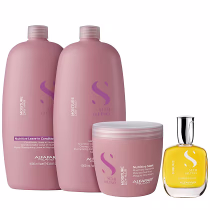 Imagem do produto Kit Alfaparf Semi Di Lino Moisture -  Shampoo 1L + Leave in Condicionador 1L +  Máscara 500ml + Cristalli 50ml