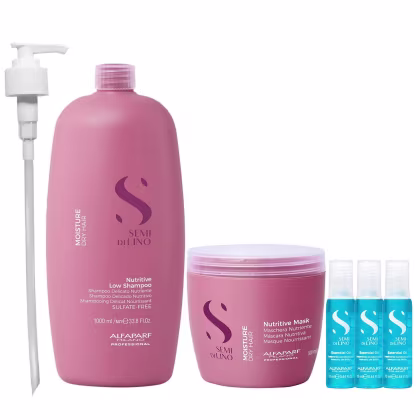 Imagem do produto Kit Alfaparf Semi Di Lino Moisture -  Shampoo 1L +  Máscara 500ml +  3x Ampola 13ml + Válvula Pump