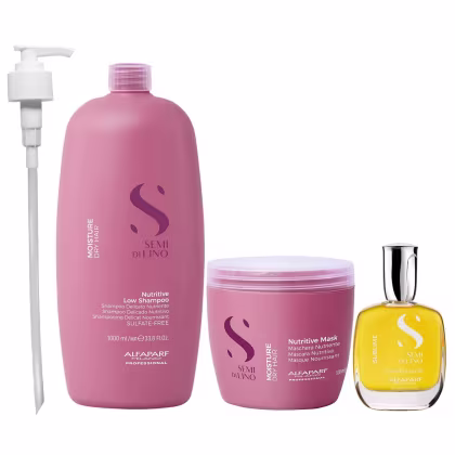 Imagem do produto Kit Alfaparf Semi Di Lino Moisture -  Shampoo 1L +  Máscara 500ml + Cristalli 50ml + Válvula Pump