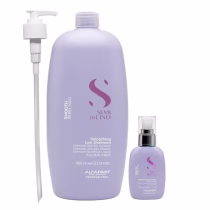 Imagem do produto Kit Alfaparf Professional Semi Di Lino Smooth Smoothing - Shampoo 1L + Cream Leave-In 125ml + Válvula Pump