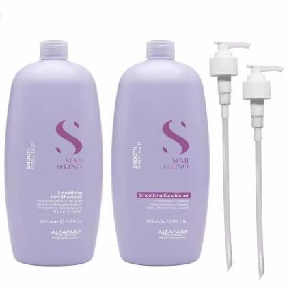 Imagem do produto Kit Alfaparf Professional Semi Di Lino Smooth Smoothing - Shampoo & Condicionador 1 Litro + Válvula Pump