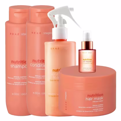 Imagem do produto Kit Braé Stages Nutrition Shampoo 250ml + Condicionador 250ml + Máscara 200g + Leave-In 260ml + Óleo 60ml
