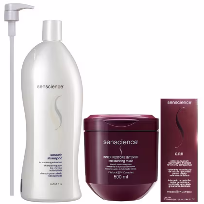 Imagem do produto Kit Senscience Smooth - Shampoo 1Litro + Inner Restore Intensif 500ml + CPR (2x25) + Válvula Pump