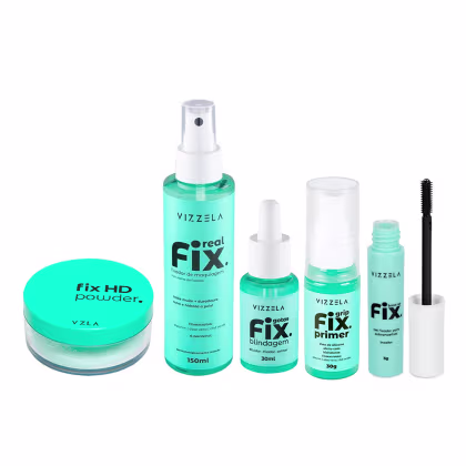 Imagem do produto Kit Vizzela Real Fix 150ml + Gotas Fix 30ml + Brow Up Fix 3g + Pó Fix HD 15g + Grip Fix 30g