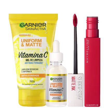 Imagem do produto Kit Beleza na Web Garnier Uniform & Maybelline Superstay Matte Ink 20 (3 Produtos)