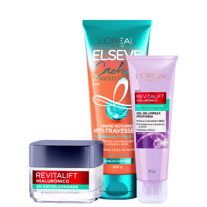 Imagem do produto Kit Beleza na Web L'Oréal Paris Revitalift Hialurônico & Elseve L'Oréal Paris Cachos dos Sonhos (3 Produtos)