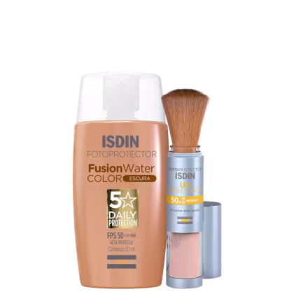 Imagem do produto Kit ISDIN Fusion Water 5 Stars Color Escura + UV Brush Mineral (2 Produtos)