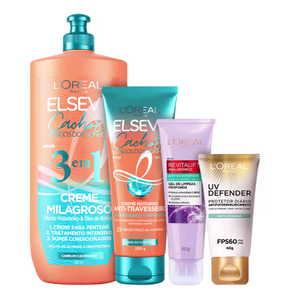 Imagem do produto Kit Beleza na Web L'Oréal Paris Revitalift UV Defender Elseve Cachos (4 Produtos)