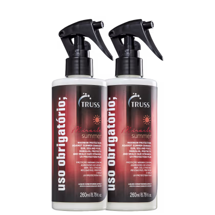 A imagem mostra dois frascos sprays com gatilhos acionadores. Os frascos são transparentes e trazem o rótulo na maior parte do frasco com detalhes em vermelho e branco remetendo ao calor e ao Verão.