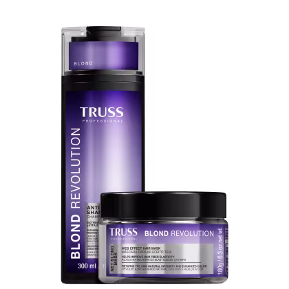 Kit com shampoo e máscara Blond Revolution da marca TRUSS.