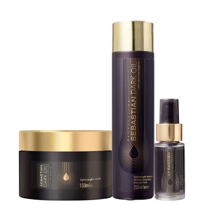 Kit com máscara, shampoo e óleo Dark Oil, da marca Sebastian Professional