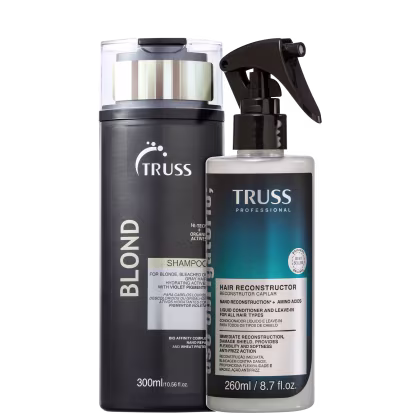 Kit TRUSS com:

Truss Blond - Shampoo Desamarelador 300ml
Truss Uso Obrigatório - Tratamento Reconstrutor 260ml