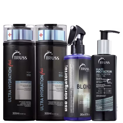 Quatro produtos da marca dispostos lado a lado. Cores predominante são preto e azul.