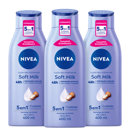 Kit NIVEA com 3 unidades do Hidratante Desodorante Soft Milk de 400ml cada