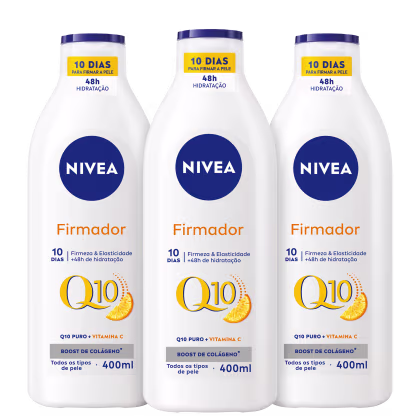 Kit NIVEA com 3 unidades da Loção Hidratante Firmador Q10 + Vitamina C Todos os Tipos de Pele de 400ml cada