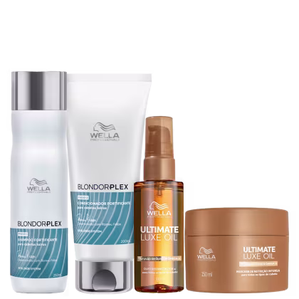 Kit Wella Professionals Ultimate Luxe Oil + BlondorPlex Quarteto Power, 4 produtos.