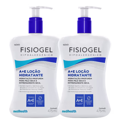 Kit com loções hidratantes, da marca Fisiogel.