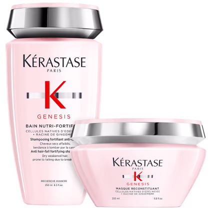 Kit com shampoo e máscara Genesis, da marca Kérastase.