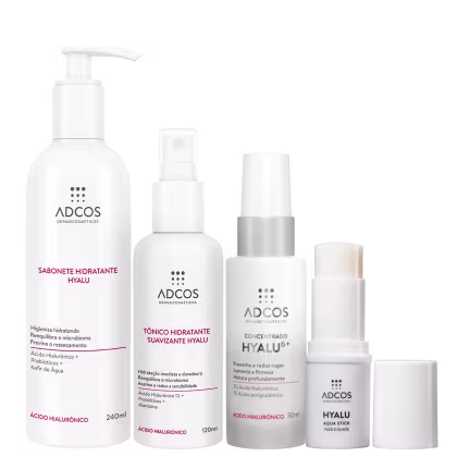 Kit Adcos Hyalu Quarteto com sérum, tônico, sabonete líquido e bastão stick antissinais