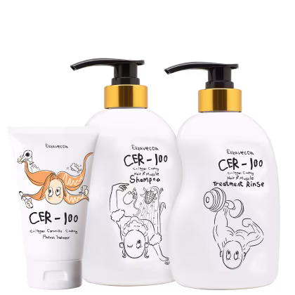 Kit Elizavecca CER-100 Collagen Coating Hair A+ Muscle + Ceramide Coating Protein Treatment, 3 produtos.