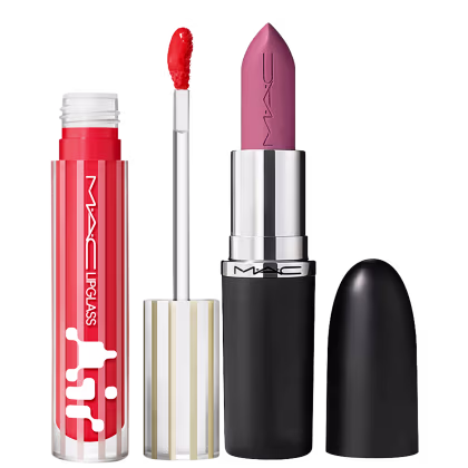Kit M·A·C MACximal Satin Pink Peppermint + Lipglass Airshine Spritz, 2 produtos.