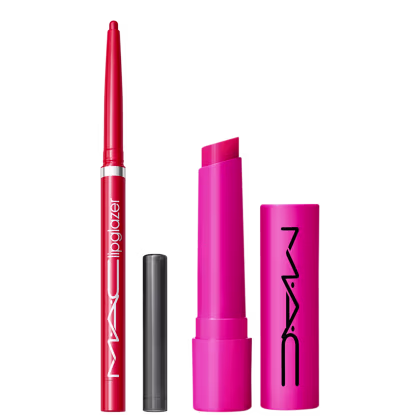 Kit M·A·C Squirt Amped + Lipglazer Glossy Liner Lady Danger, 2 produtos.