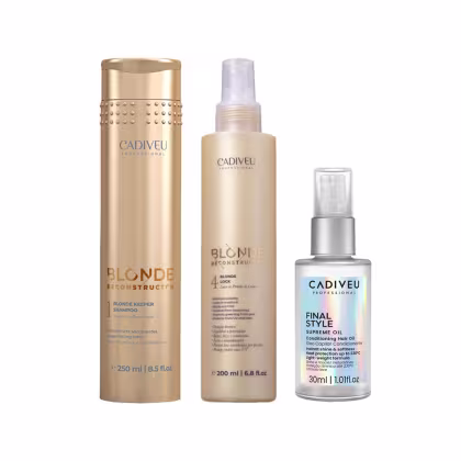 Imagem do produto KIT CADIVEU BLONDE RECONSTRUCTOR KEEPER SHAMPOO 250ML+LEAVE-IN 200ML+FINAL STYLE ÓLEO CAPILAR 30ML