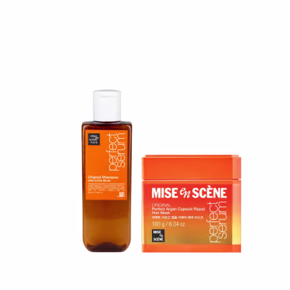 Imagem do produto Mise en Scène Perfect Serum (Shampoo 200ml + Máscara Argan Capsule Repair 180g)