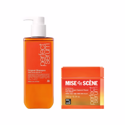 Imagem do produto Mise en Scène  Perfect Serum (Shampoo 530ml + Máscara Argan Capsule Repair 180g)