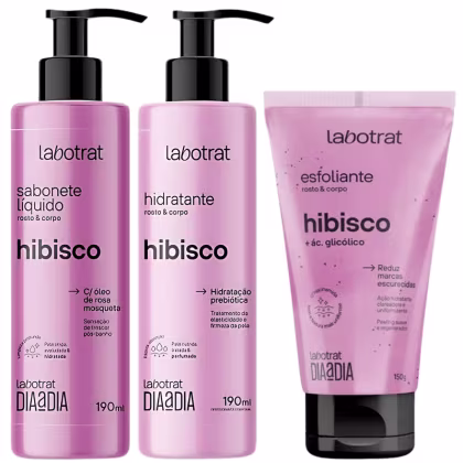 Imagem do produto Kit Sabonete Liquido + Esfoliante + Hidratante Corpo E Rosto Labotrat Cheiro De Fruta Hibisco 190ml