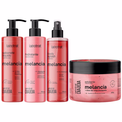 Imagem do produto Kit Banho Premium Labotrat Melancia Completo 4 Produtos C/ Body Splash Corpo E Rosto Cheiro De Fruta