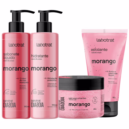 Imagem do produto Kit Banho Premium Labotrat Morango Completo 4 Produtos C/ Sais Corpo E Rosto Cheiro De Fruta