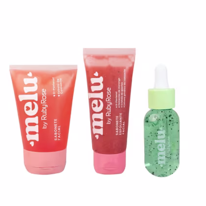 Imagem do produto Kit Cuidado Facial Melu by Ruby Rose 3 itens Sabonete, Sabonete Esfoliante e Sérum Cor:1 - Kiwi
