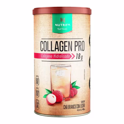 Suplemento Alimentar em Pó Nutrify Collagen Pro Colágeno Hidrolisado 18g Chá Branco com Lichia 450g.